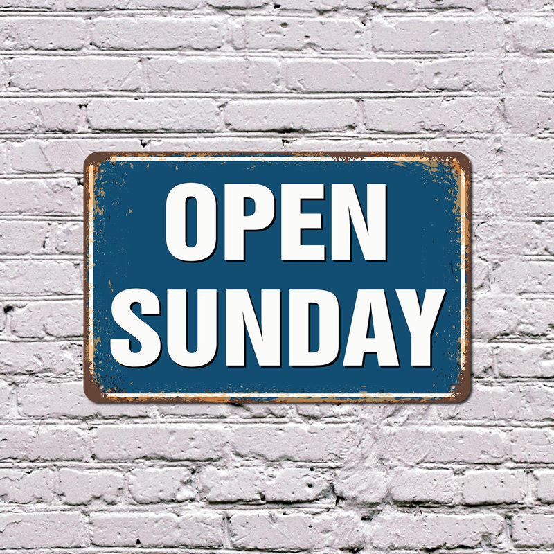 Open Sunday Street 10 Inch x 14 Inch Plastic Sign