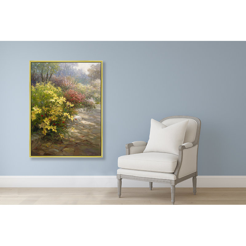 " Blossoms Along The Stone Walk ", 42" H x 32" W, Gold