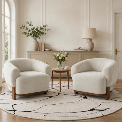 Ensemble de 2 chaises d'appoint modernes rembourrées avec pieds en bois massif et fauteuil tonneau en tissu