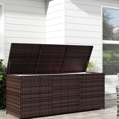 175 Gallon Outdoor Deck Box - Pe With Inner Liner For Patio, Pool , Garden Tools Mixed Brown Storage Container Bar Patio