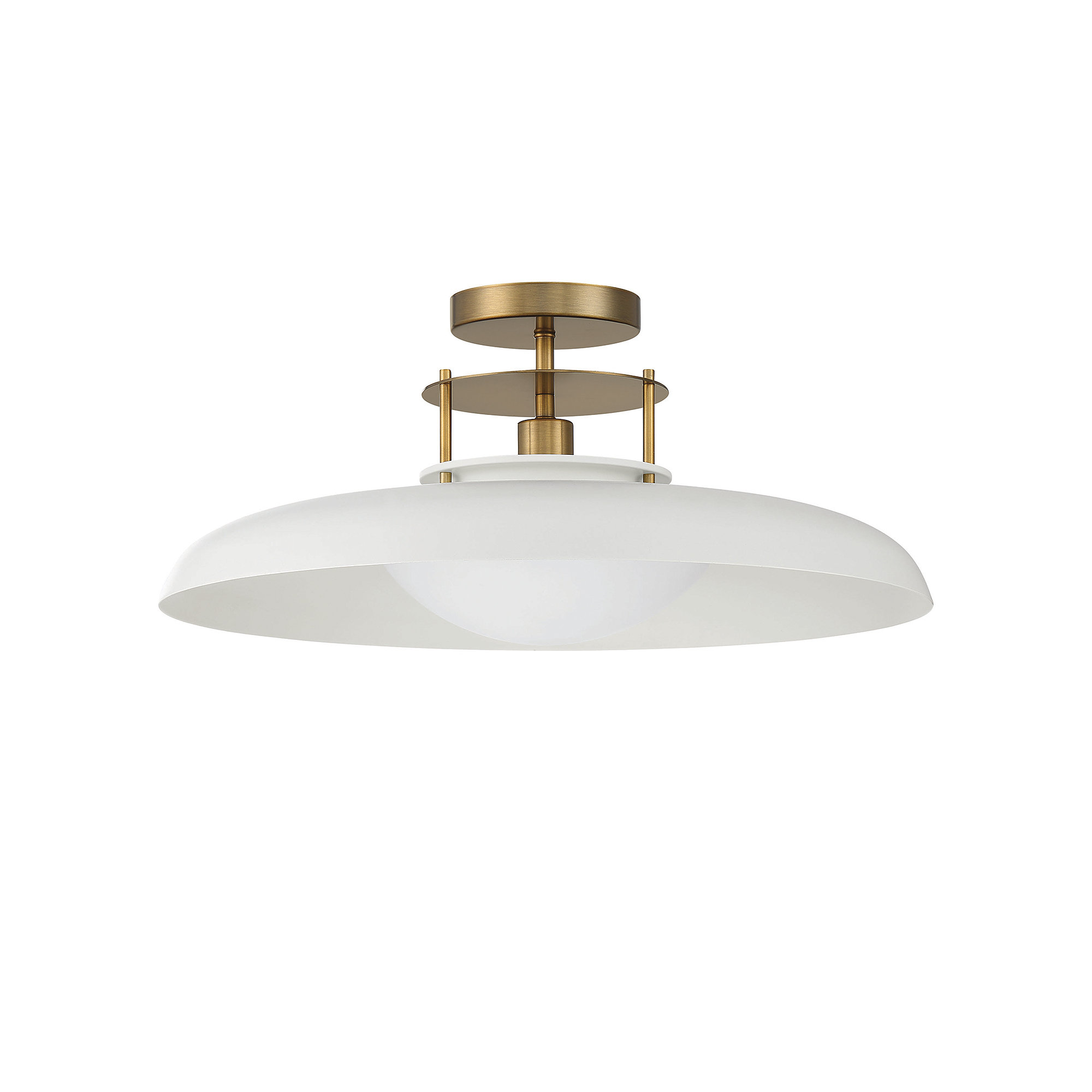 Jude Single Light Semi Flush Mount, White, Brass