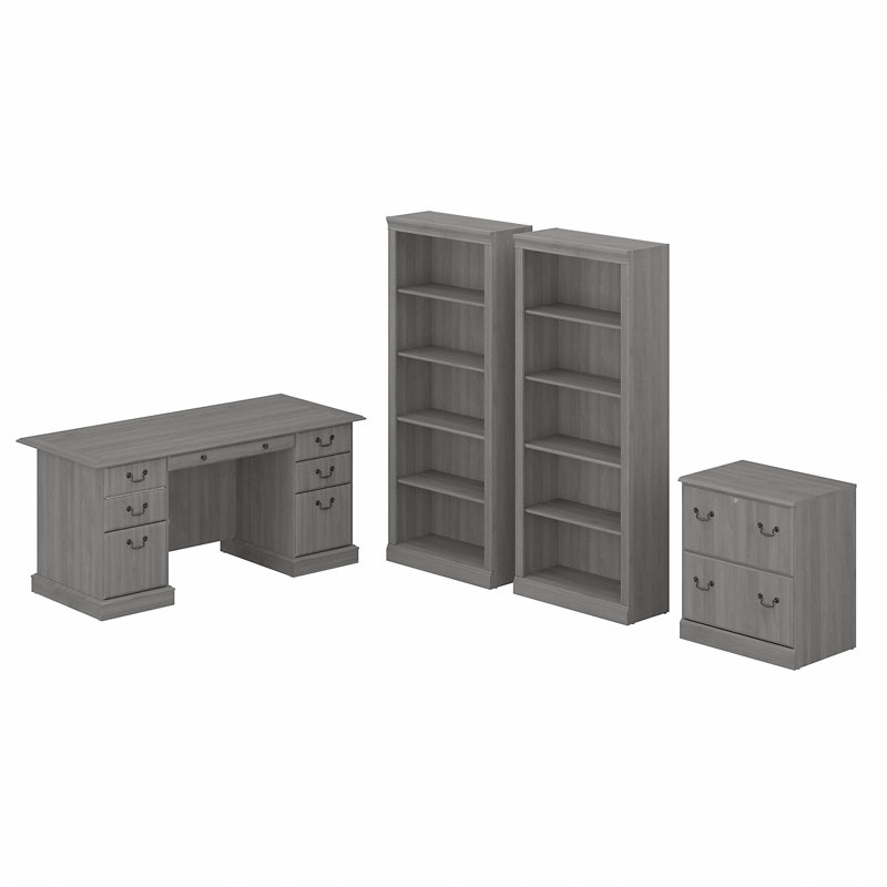 Raker 4 Piece Executive Desk Office Set, Modern Gray