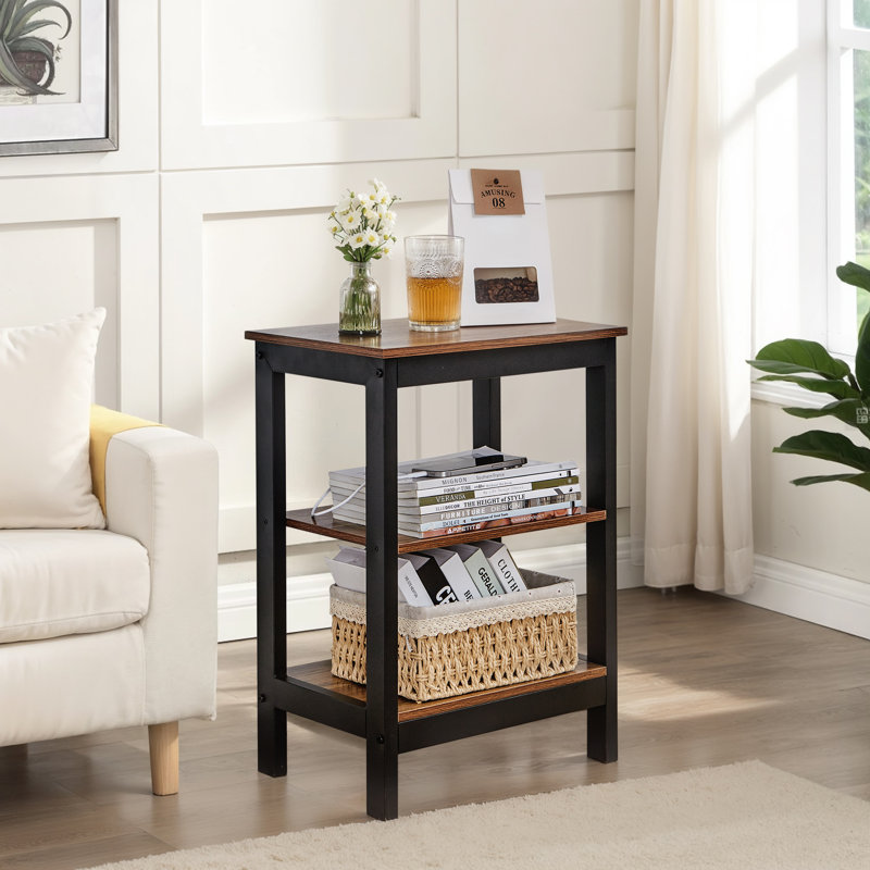 End Table Set With Charging Station 2 Pack End Table Built-In Outlets For Home Living Room Bedroom Entryway, Brown/Black