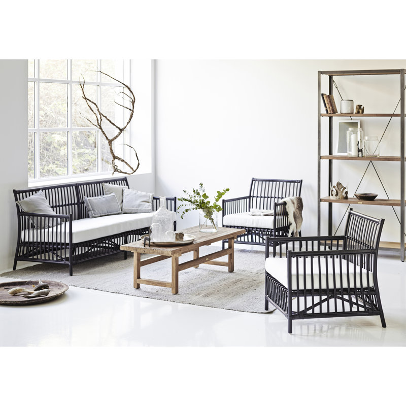 Méridienne Caroline Rattan, Toile blanche, Noir