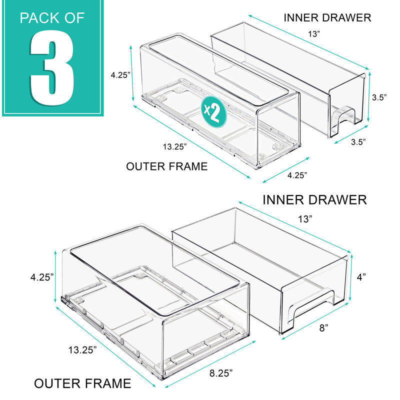 Sorbus 1 Medium & 2 Small Clear Stackable Storage Drawers – Plastic Organizer Bins With Handles