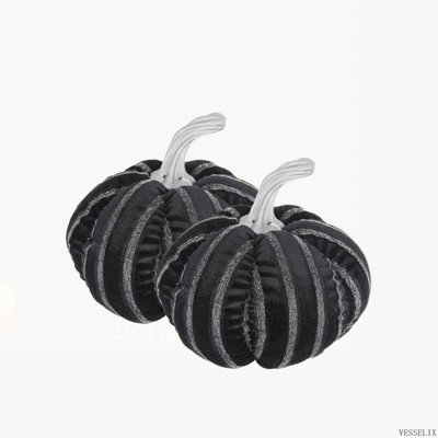 Ensemble de 2 décorations de citrouille à rayures noires en tissu, 7 x 7 x 7 po pour Halloween