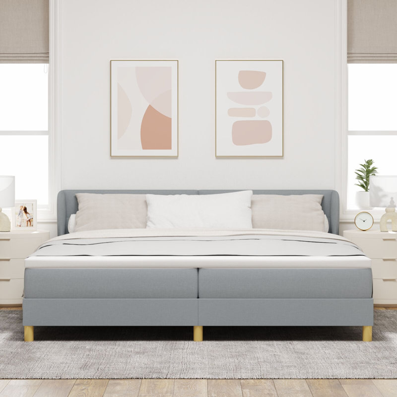 Upholstered Bed Frame with Mattress, 200 x 200 cm, Button Tufted, Light Grey