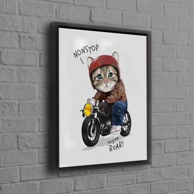 Modern Abstract Animal Artwork Featuring a Cute Cat Riding a Motorcycle on Canvas Ideal for Cat Lover Gift and Wall Decor