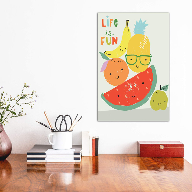 «Fruit Fun II» par Caroline Alfreds - impression d'art graphique, H 18 po x l 12 po x 1,5 po, Toile tendue, Pas de tapis