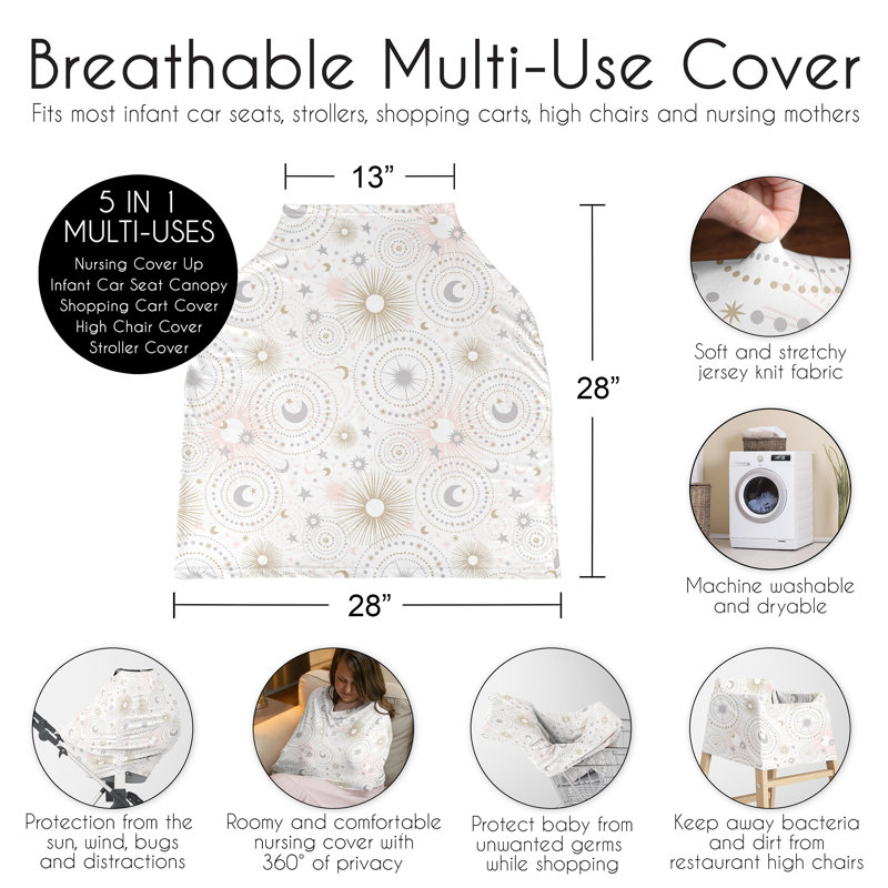 Celestial Pink and Gold Multi Use Baby Car Seat and Nursing Cover by Sweet Jojo Designs