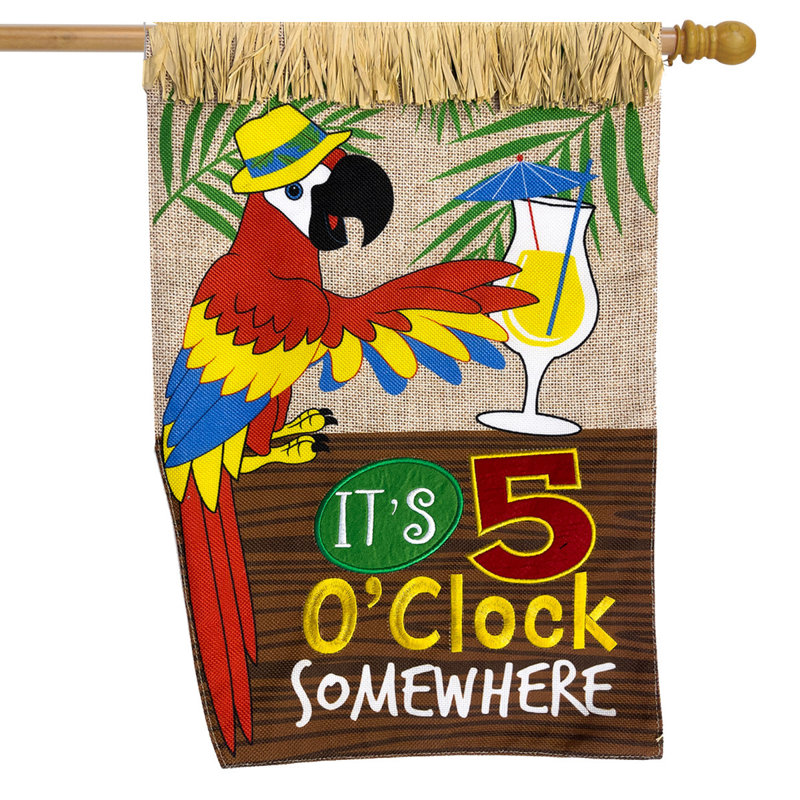 It's 5 O'Clock Summer Burlap House Flag