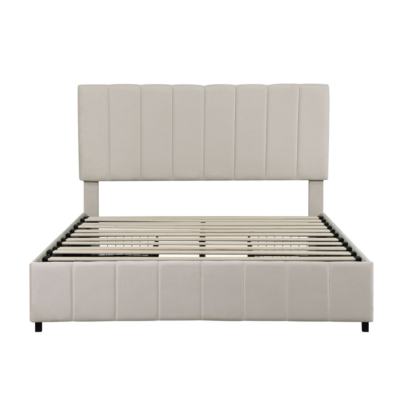 Andros Upholstered Double (4'6) Bed Frame, Beige