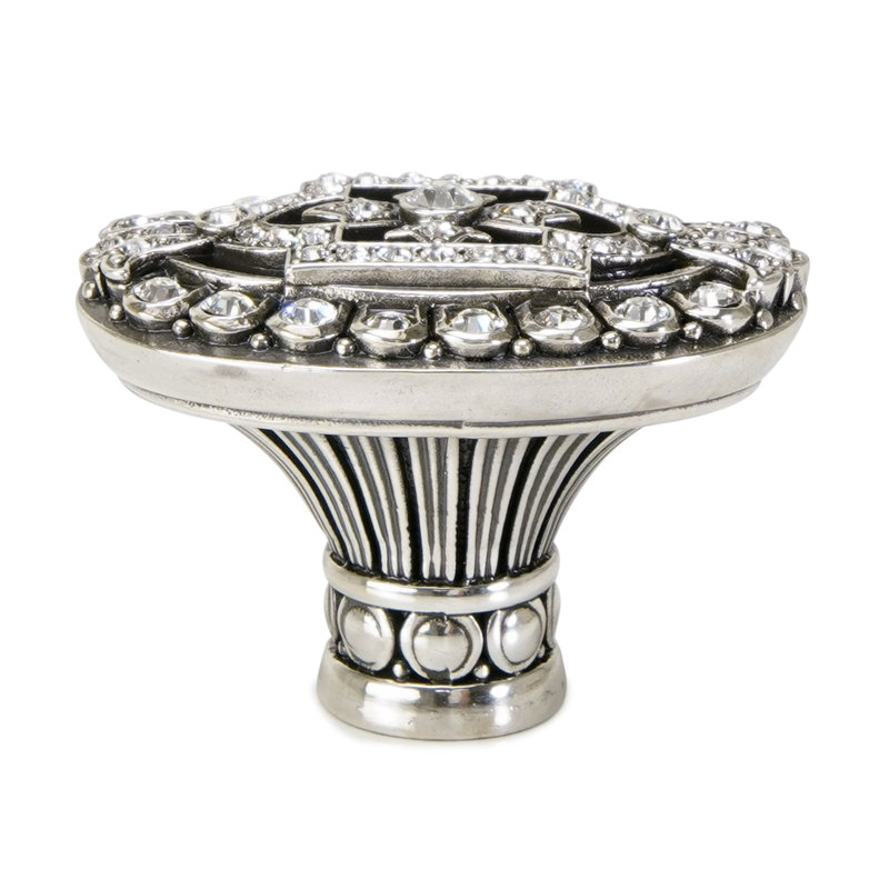 EVENING DRESS 2 OVAL KNOB; DECORATED WITH SWAROVSKI® CLEAR CRYSTAL, Silver