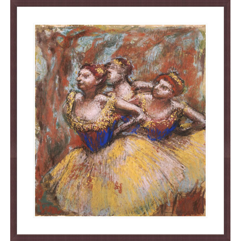 Three Dancers (Yellow Skupe Blue Blouses) par Edgar Degas, impression giclée encadrée, H 36,67 po x l 33,5 po