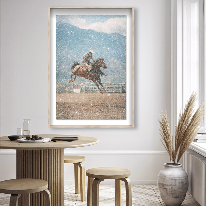 Bronc Rider Print by Oliver Gal, 55.5" H x 37.5" W, Natural Oak Shadowbox