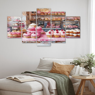 Ensemble de salon art mural rose et rouge Patisserie Paradise