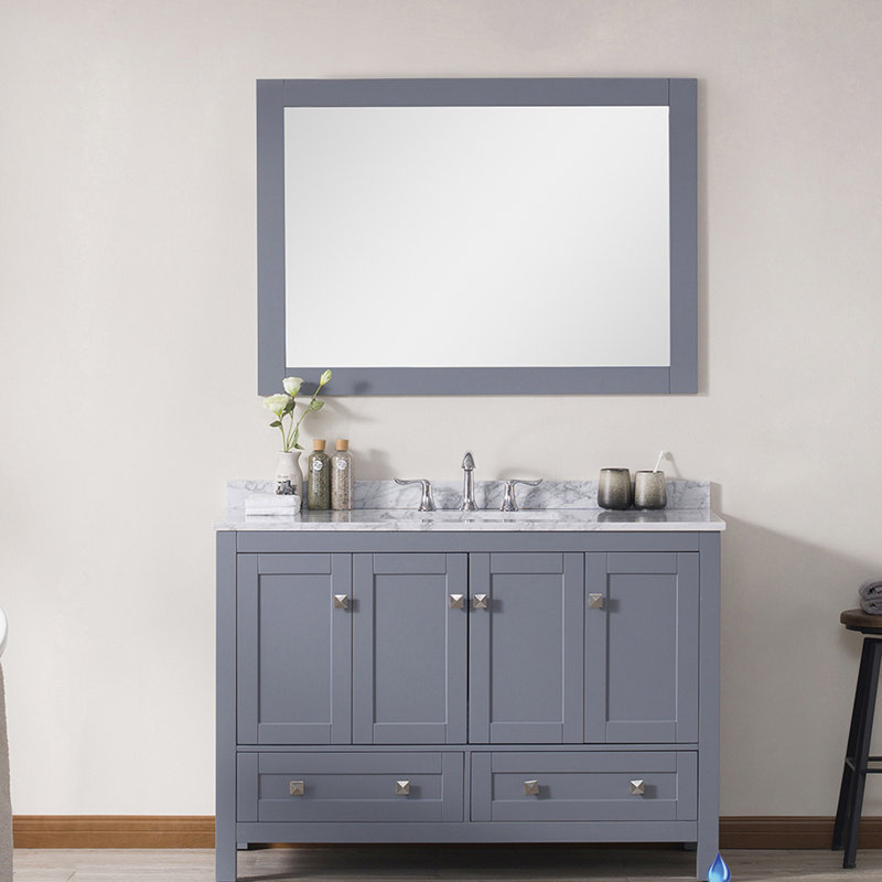 Ensemble de meuble-lavabo de salle de bain simple avec miroir 48 po Lunenburg, Gris charbon
