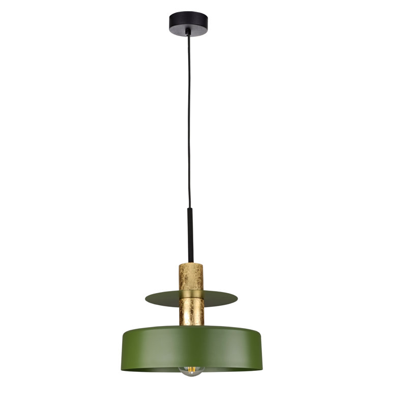 1 - Light Matte Black Drum Pendant, Khaki/Gold