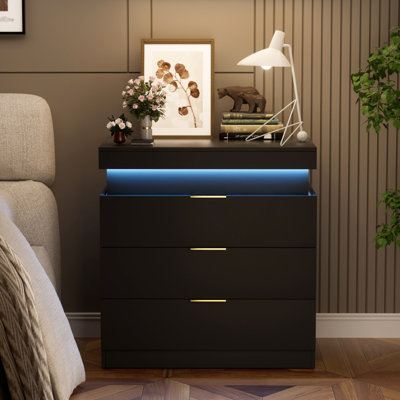 Table de chevet avec station de charge et lumières DEL, table de chevet avec plateau coulissant pour chambre à coucher, table de chevet avec tiroirs, table d'appoint moderne, l 28,8 po x P 17 po x H 30,5 po.