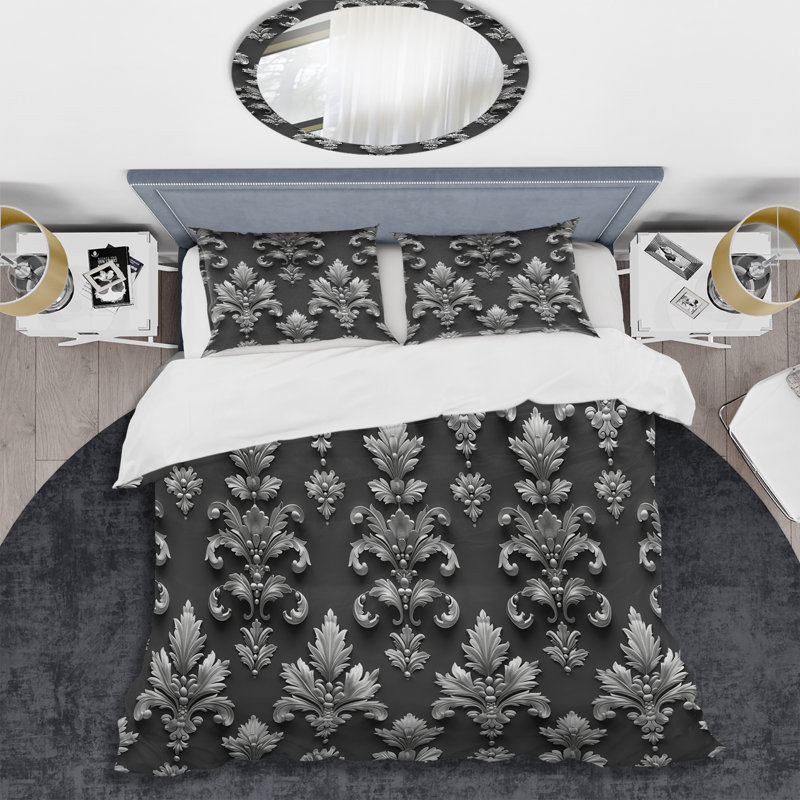 Ensemble de housse de couette gris et blanc Glam Damask II - Glam, Housse de couette simple + 2 taies décoratives st