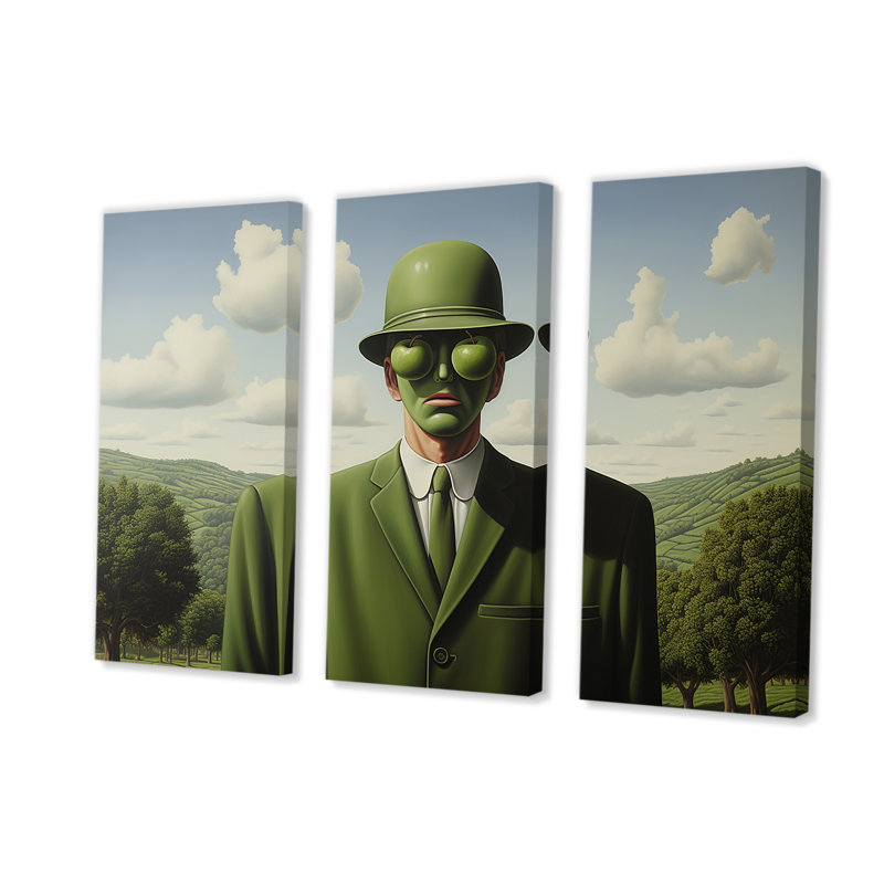 Portrait d'un homme vert surréalisme - art mural surréalisme, H 28 po x l 36 po, Toile tendue