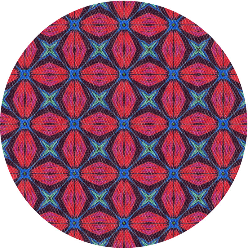 Rouge géométrique/Tapis décoratif bleu, Rond 7 pi