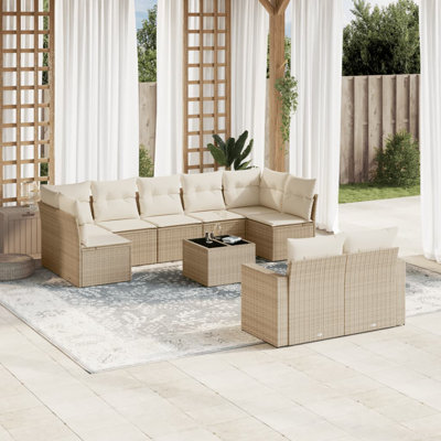 Ensemble de canapé de jardin en rotin PE beige, acier thermolaqué Vidaxl, verre trempé