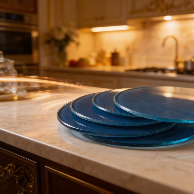 Harbour Housewares - Round Glass Chopping Board, Blue