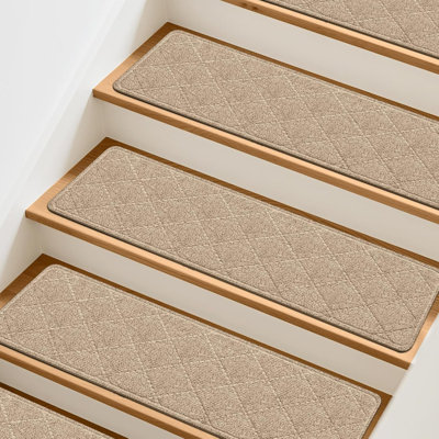 Lot de 15 marches d'escalier antidérapantes pour marches en bois, 20 x 76 cm, beige