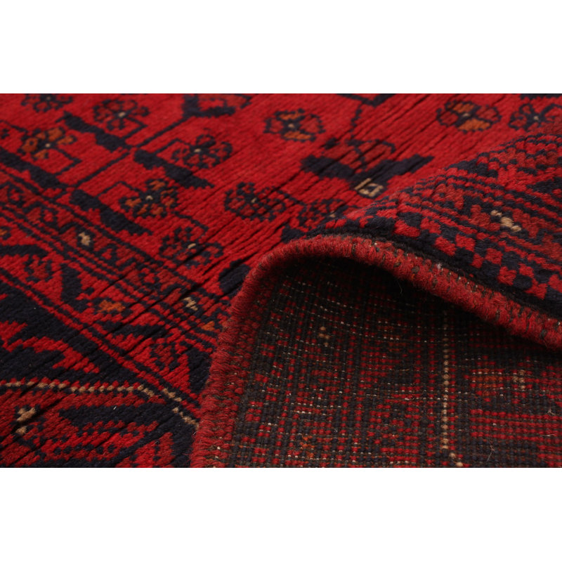 Tapis de la surface en laine rouge/noir 5 pi x 6 pi 5 po main-of-kind-noué la 2010s esari turque Allaina
