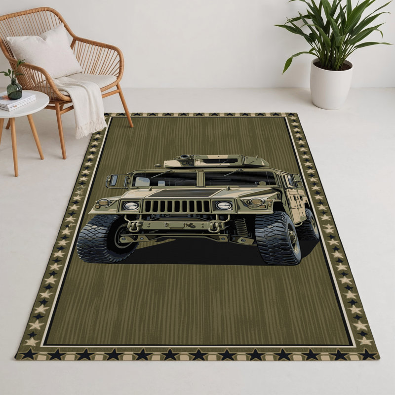 Transportation Brown Indoor and Outdoor Area Rug, Rectangle 5 pi x 7 pi