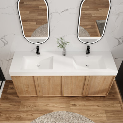 Meuble-lavabo de salle de bain de 60 pouces avec quatre portes d'armoire à fermeture amortie