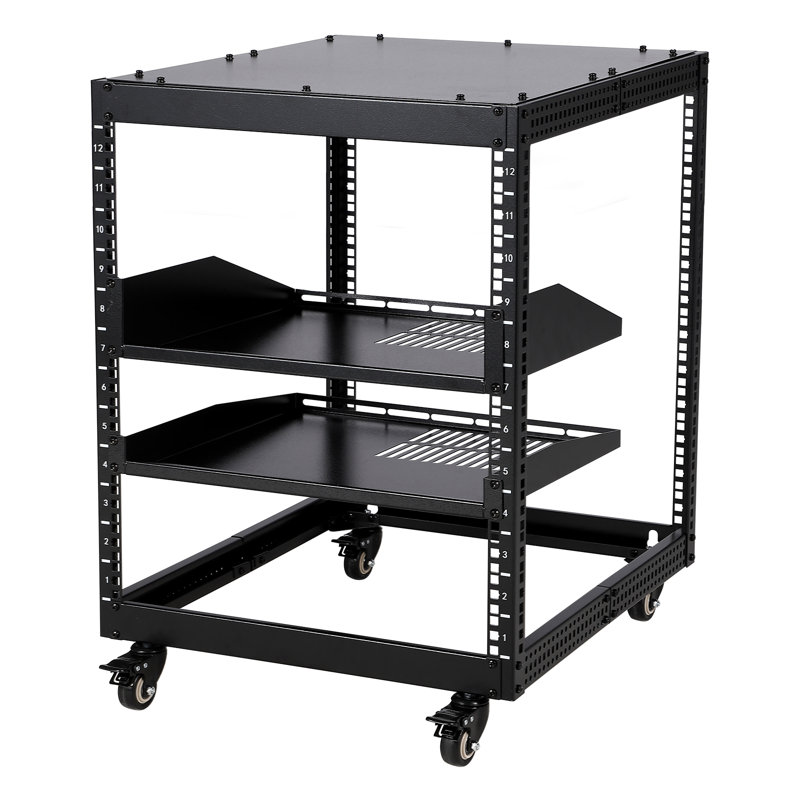 12U Open Frame Server Rack with Adjustable Depth 22-40" | Carbon Steel Network Rack, Wall Mount/Freestanding, 4 Locking Casters for Home/Office/Commercial