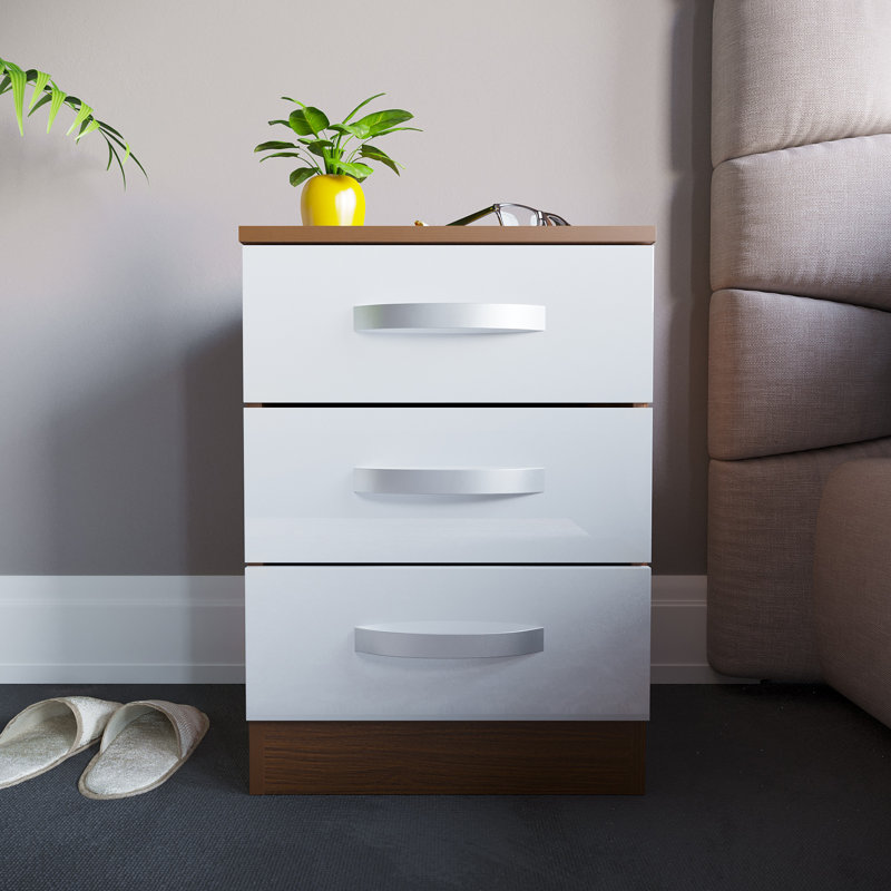 Arkadij 3 Drawer Fronts Bedside Table, White/Walnut