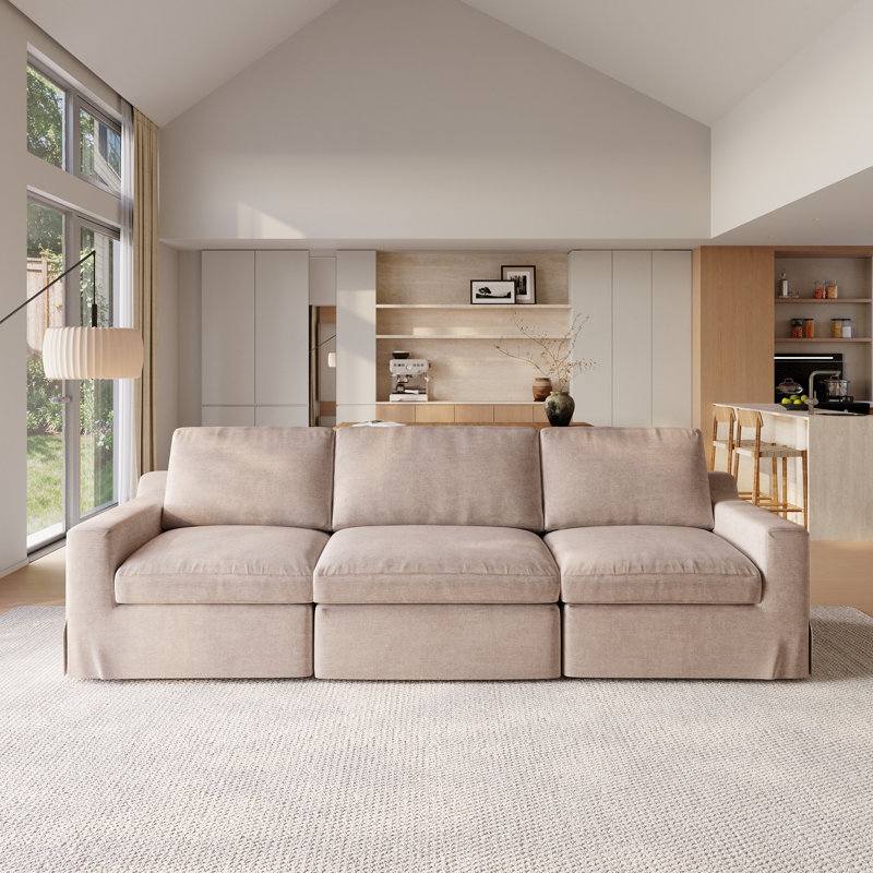 Canapé modulaire rembourré 3 pièces en lin, Khaki
