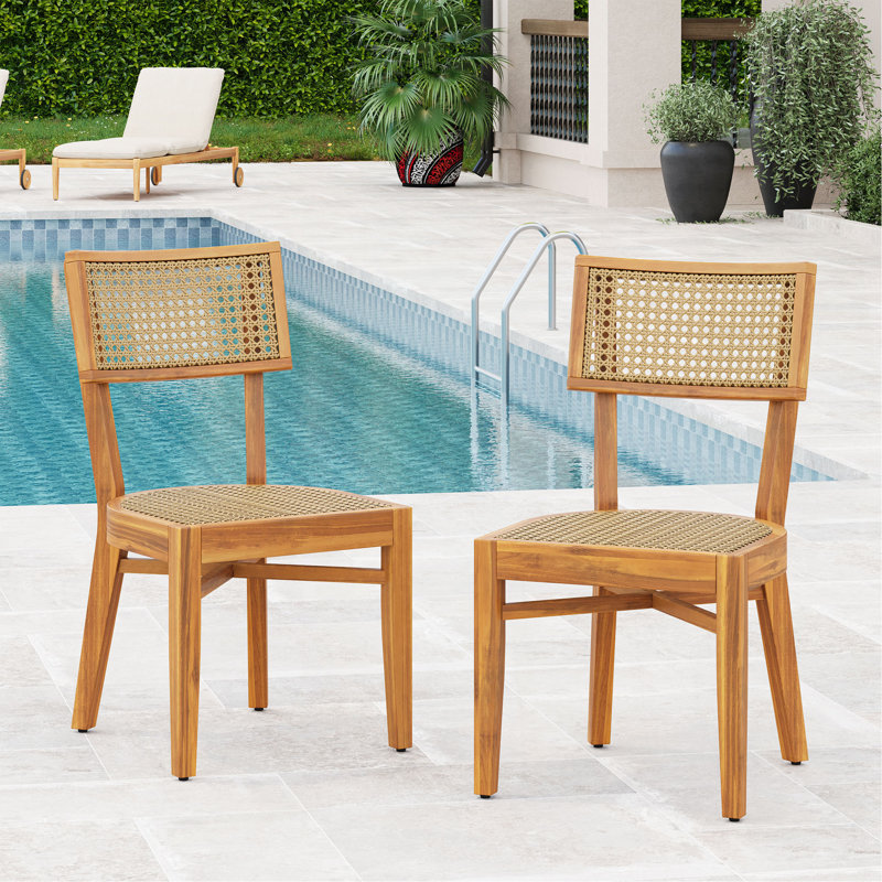 Chaise en bois d'acacia avec osier brun clair Netro