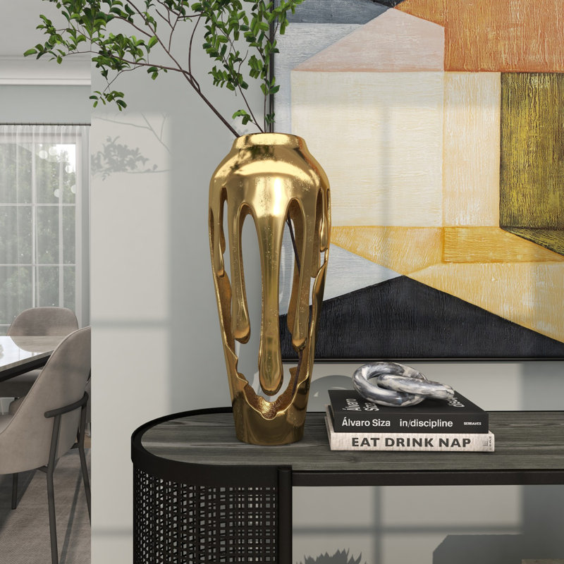Vase décoratif Moderna, H 19,25 po x l 8,1 po x P 8,05 po, Or