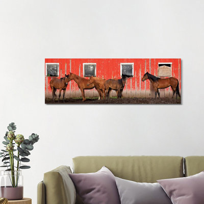 USA, Washington State, Palouse. Panoramic Of Horses Next To Red Barn. by Jaynes Gallery - Wrapped Canvas Panoramic Gallery-Wrapped Canvas Giclée