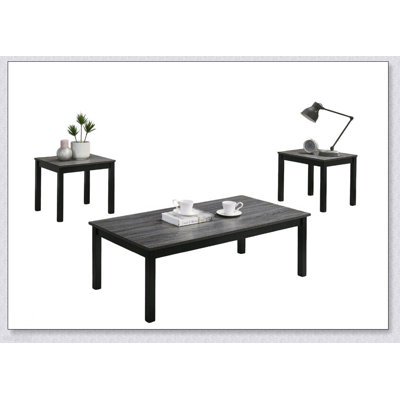Light Gray 3pc Table Set with Faux Marble Top and Wooden Legs for Modern Living Rooms