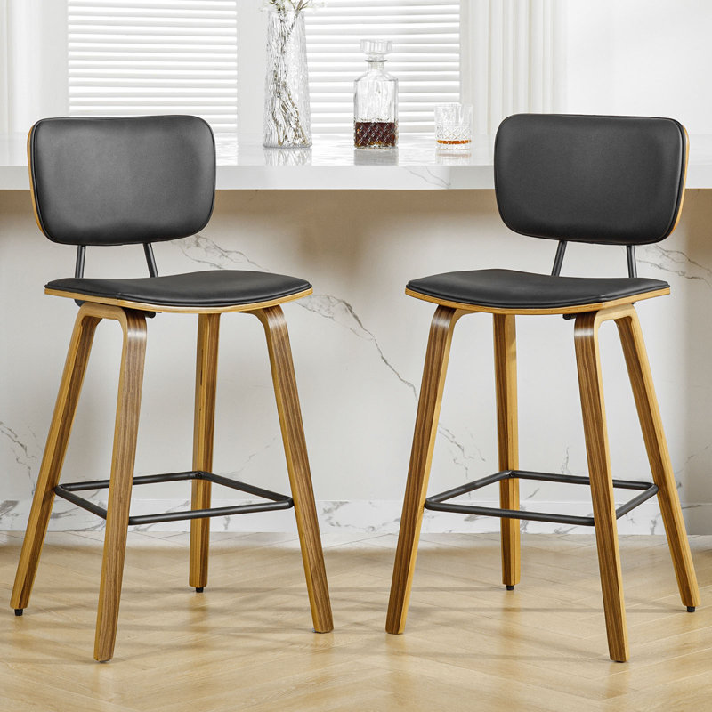 Martir Upholstered Faux Leather Counter Stool, Black, 2