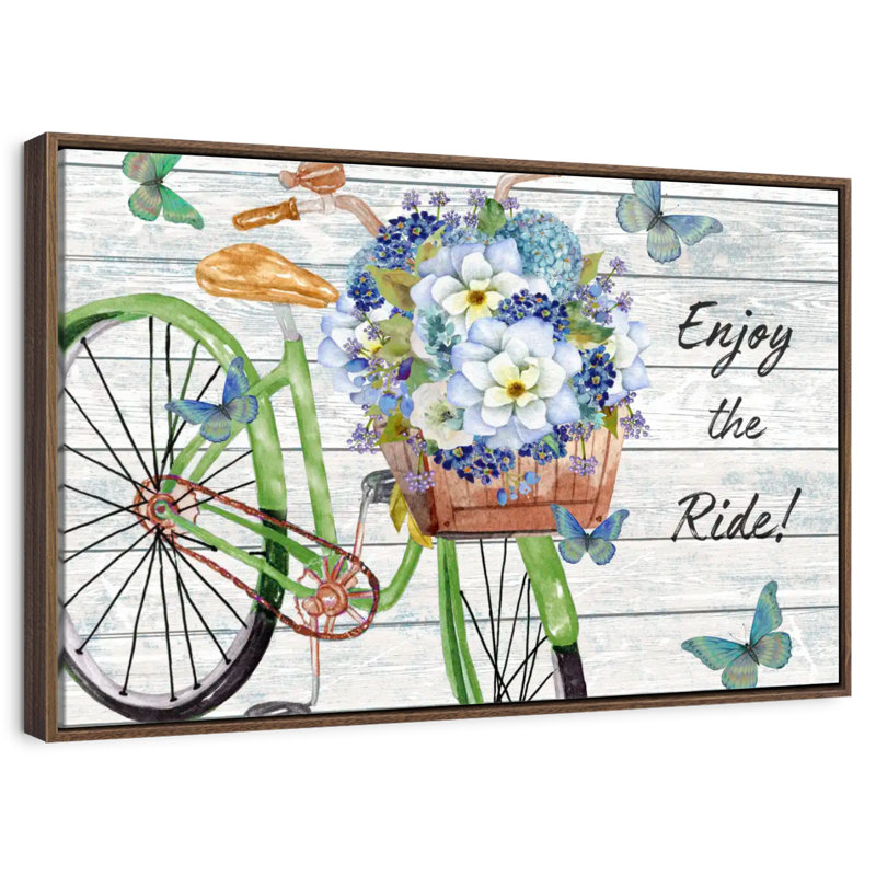 Inspirations de bicyclette III, 37 po x 25 po, Cadre flottant en noyer