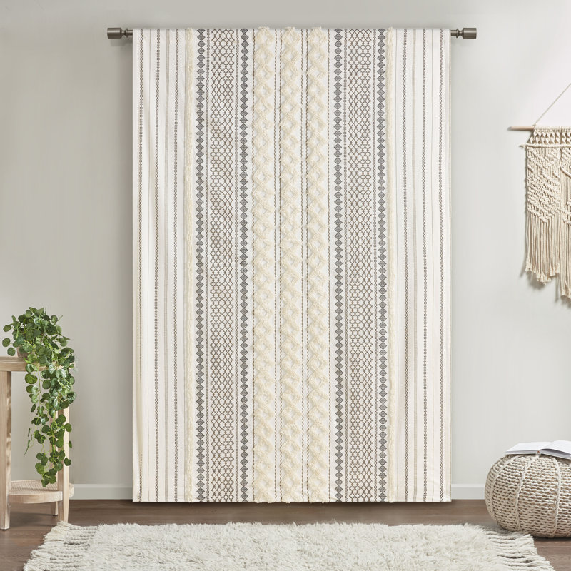 1pc 50 "Rideau imprimé en coton avec rayures et doublure