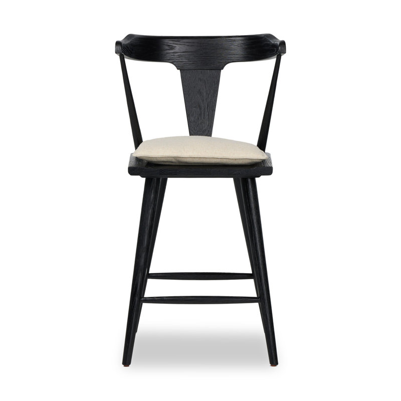 Garth Solid Wood Bar Stool, Bar Stool (29.94" Seat Height), Sandy Oak, Antwerp Natural/Linen Blend