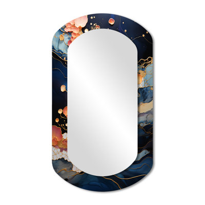 Dey Pink and blue swirling fluid painting I - Abstract Painting Cylinder Large Wall Mirror, Pink Asymmetrical Decorative Mirror, Printed Metal Art