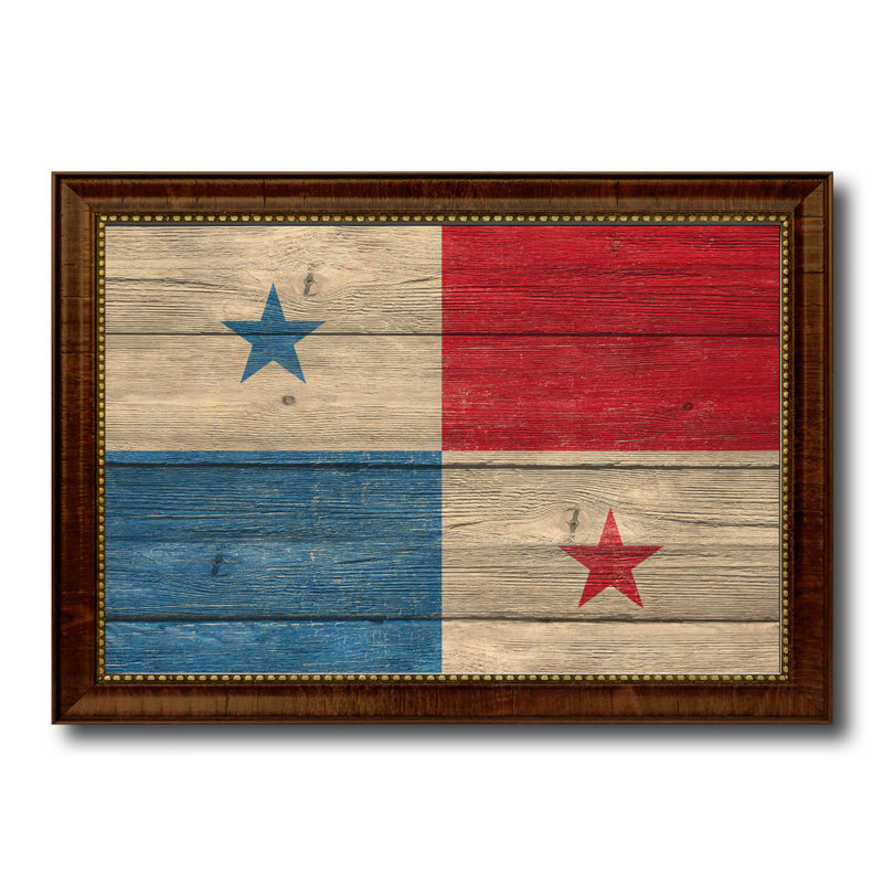 « panama country flag », peinture sur toile encadrée, H 15 po x l 21 po x P 1 po, Encadrement brun