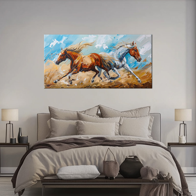 Art courant de chevaux qui courent - peinture dynamique sur toile de cheval pour la décoration murale, œuvre exquise de cheval au galop pour la décoration de salon, impression sur toile avec cadre enveloppé, 20 po x 40 po