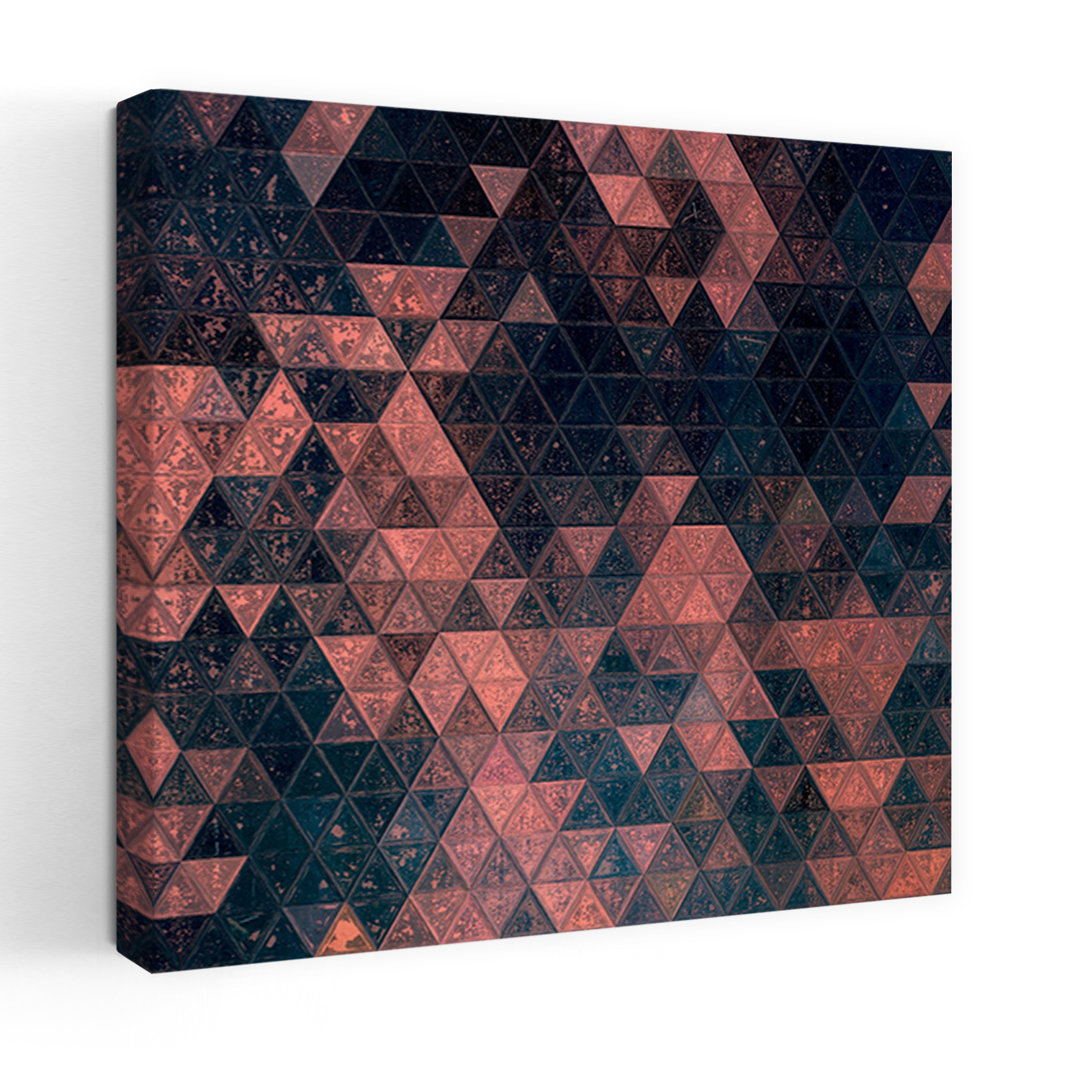 Distressed Teal Triangle Mosaic Abstract Colorful Geometric Wall Art Print