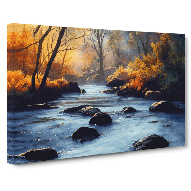 Autumn Forest Stream Vol.3 - Wrapped Canvas Painting, 40cm H x 60cm W x 3cm D