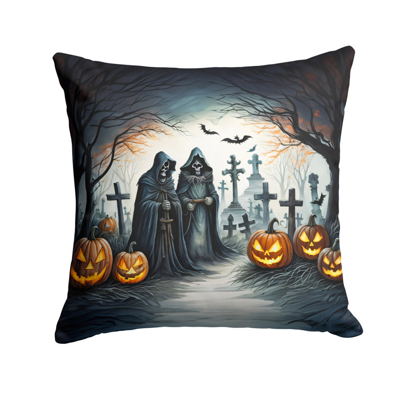 Coussin décoratif intérieur / extérieur en polyester More / Spooky More Spooky Halloween, 14 po x 14 po