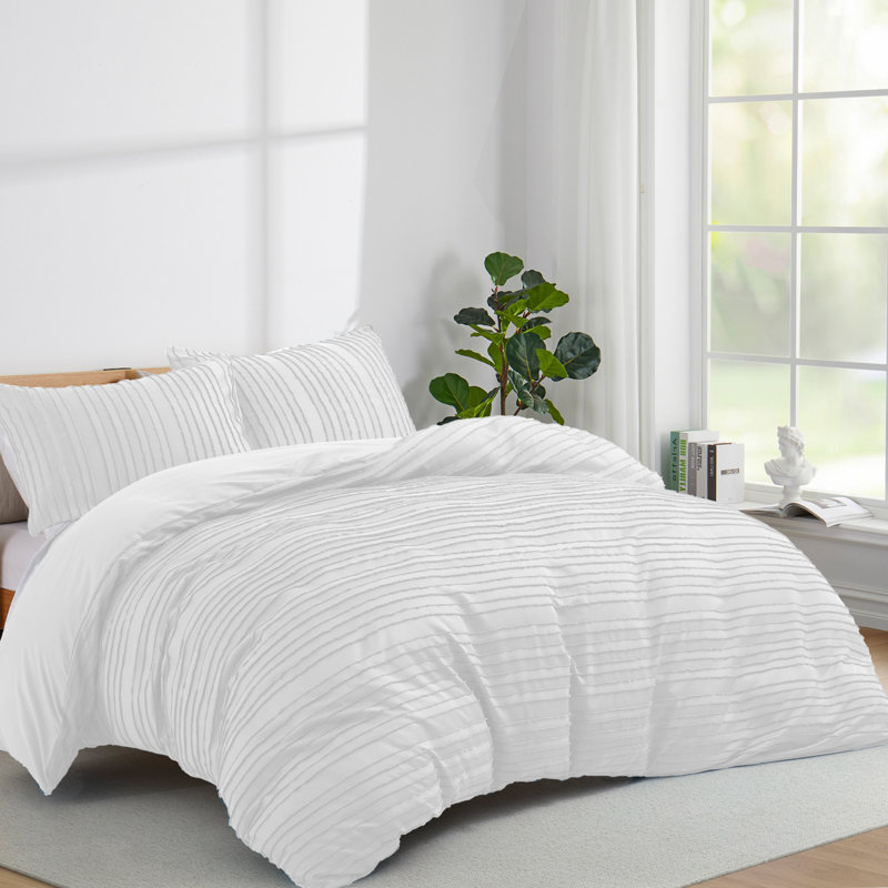 Bohemian Polyester Machine Tufted Duvet Cover, Twin Duvet Cover + 1 Standard Pillowcase, Black Wave